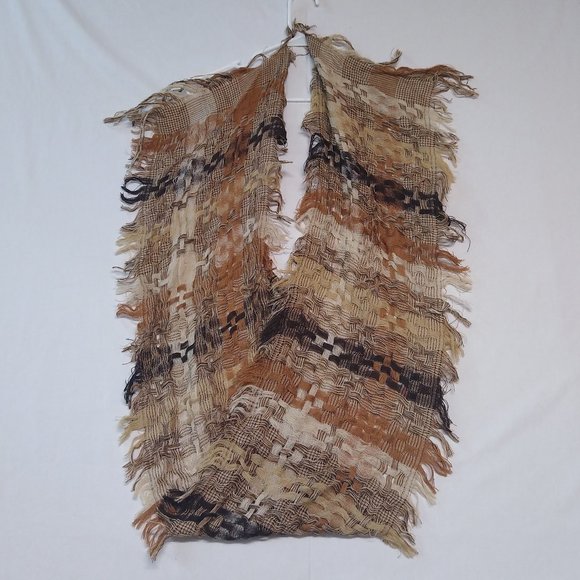 Shawl Scarf Wraps Crocheted Fringed Edges Earth Tones 62" x 12" - Picture 1 of 6